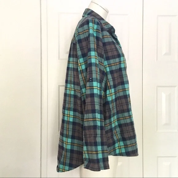 C & C California aqua & brown plaid flannel shirt XS - Picture 4 of 7
